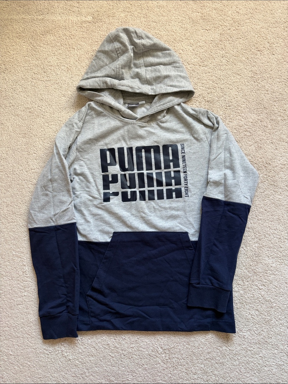 Puma Kids Gray and Navy Colorblock Hoodie
